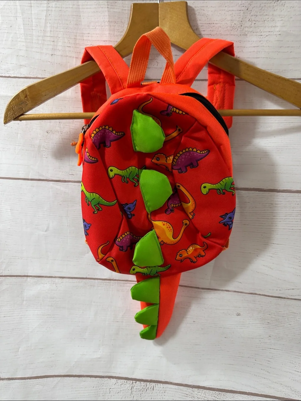 Kids Orange Dinosaur Backpack with Green Spikes - Cute School Bag